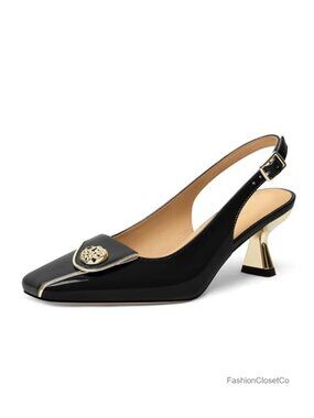 Women's Kitten Heels Slingback Square Toe Low Heel Pumps Closed Toe Matte Slip